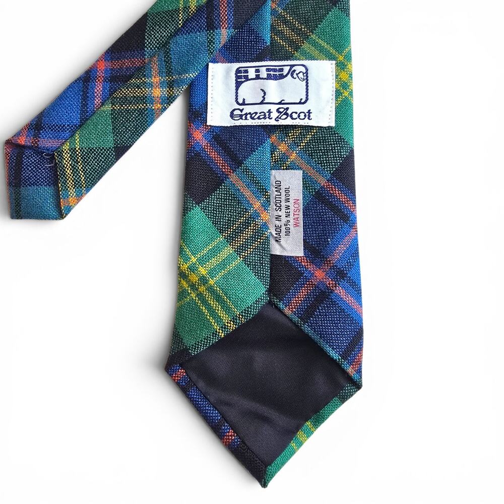 Great Scot Watson Tartan 100% Wool Tie Made Scotland Blue Green 55"